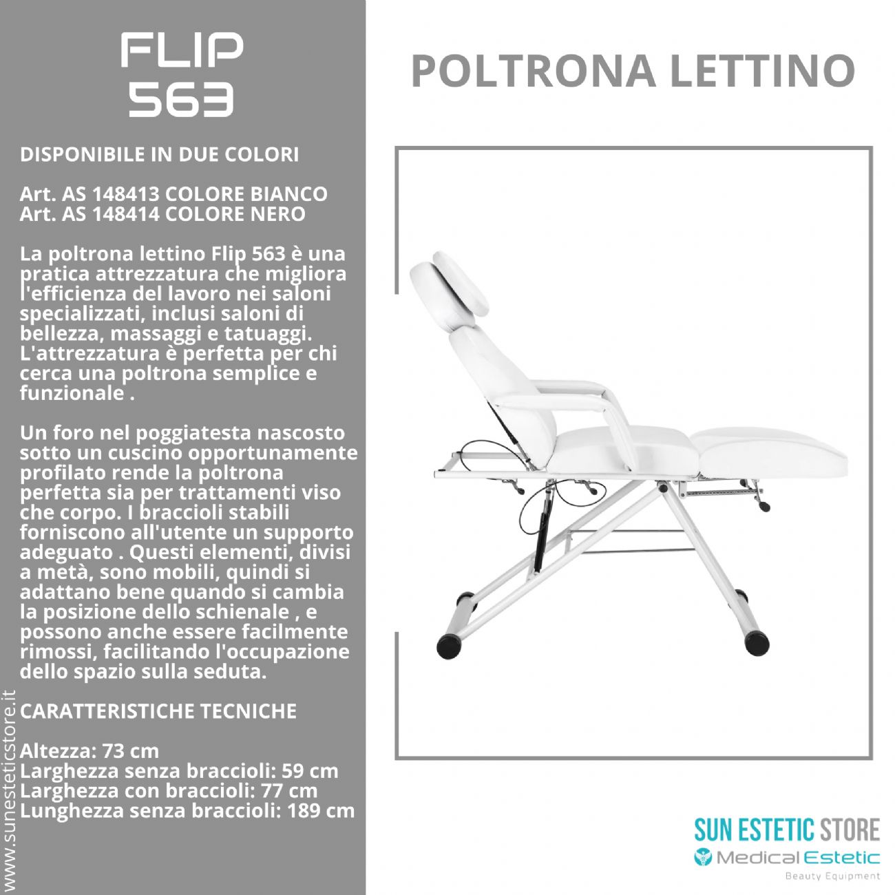 Flip 563 poltrona lettino manuale estetica tattoo