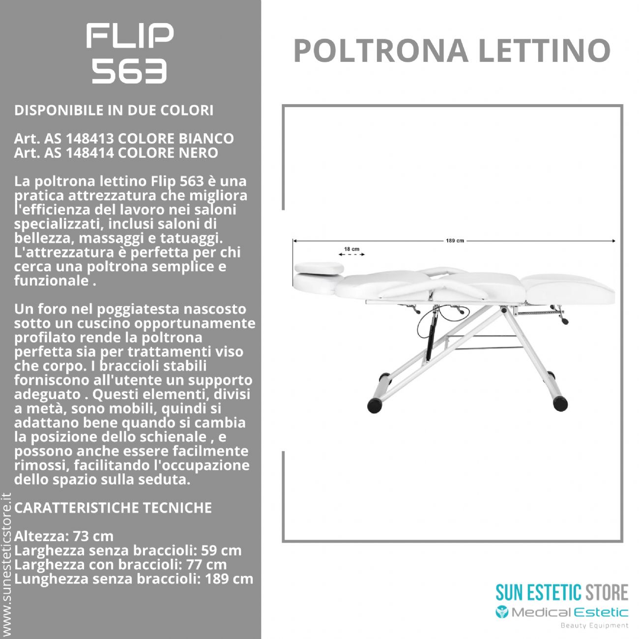 Flip 563 poltrona lettino manuale estetica tattoo