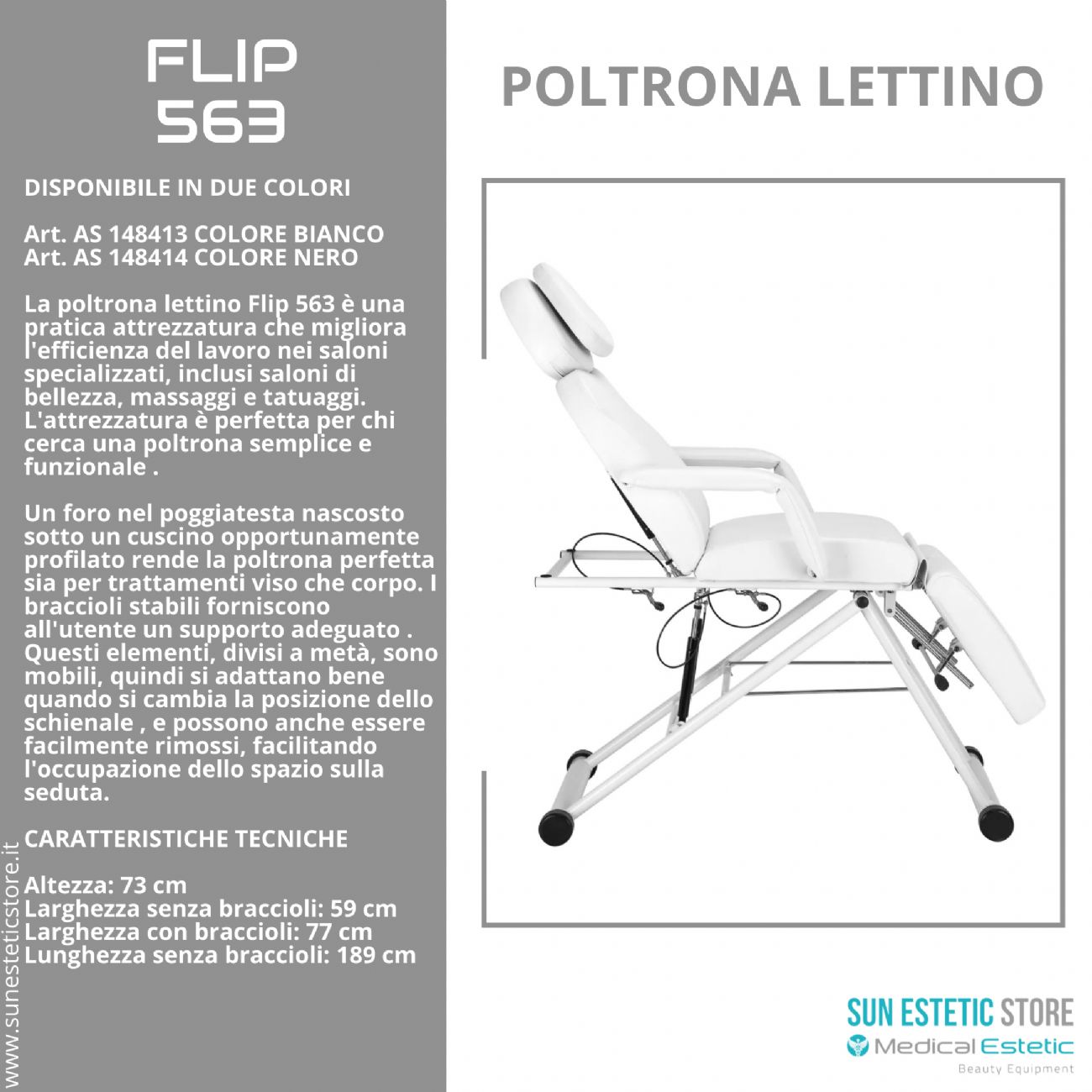 Flip 563 poltrona lettino manuale estetica tattoo