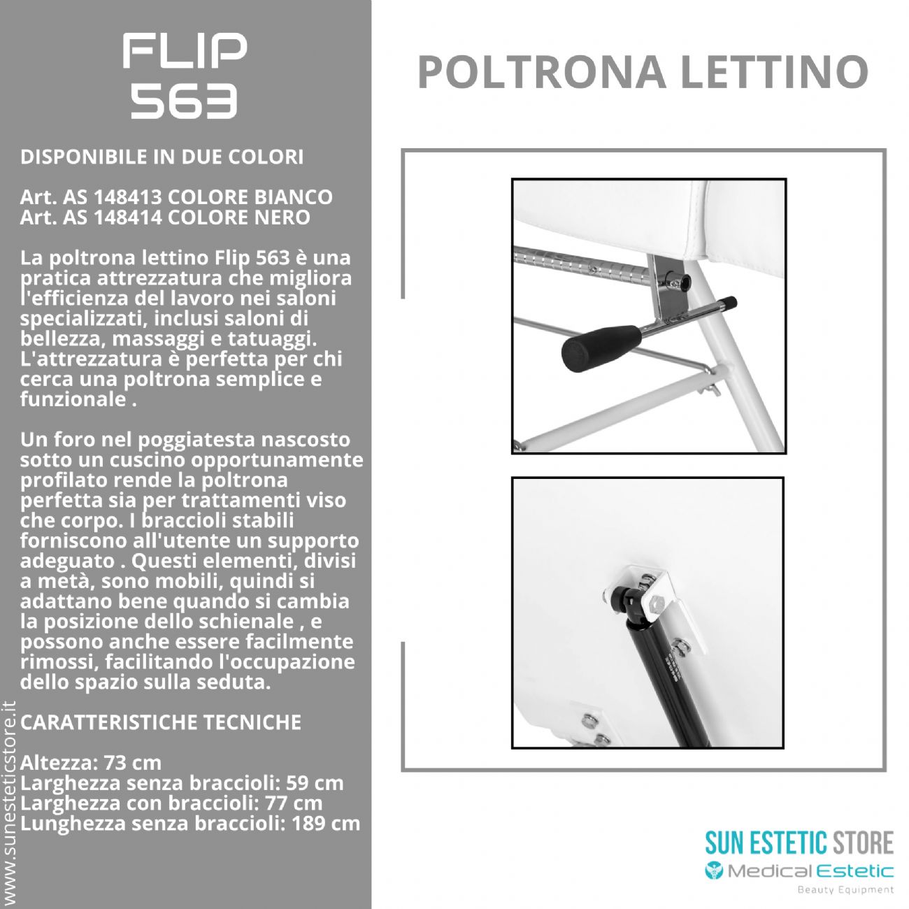 Flip 563 poltrona lettino manuale estetica tattoo