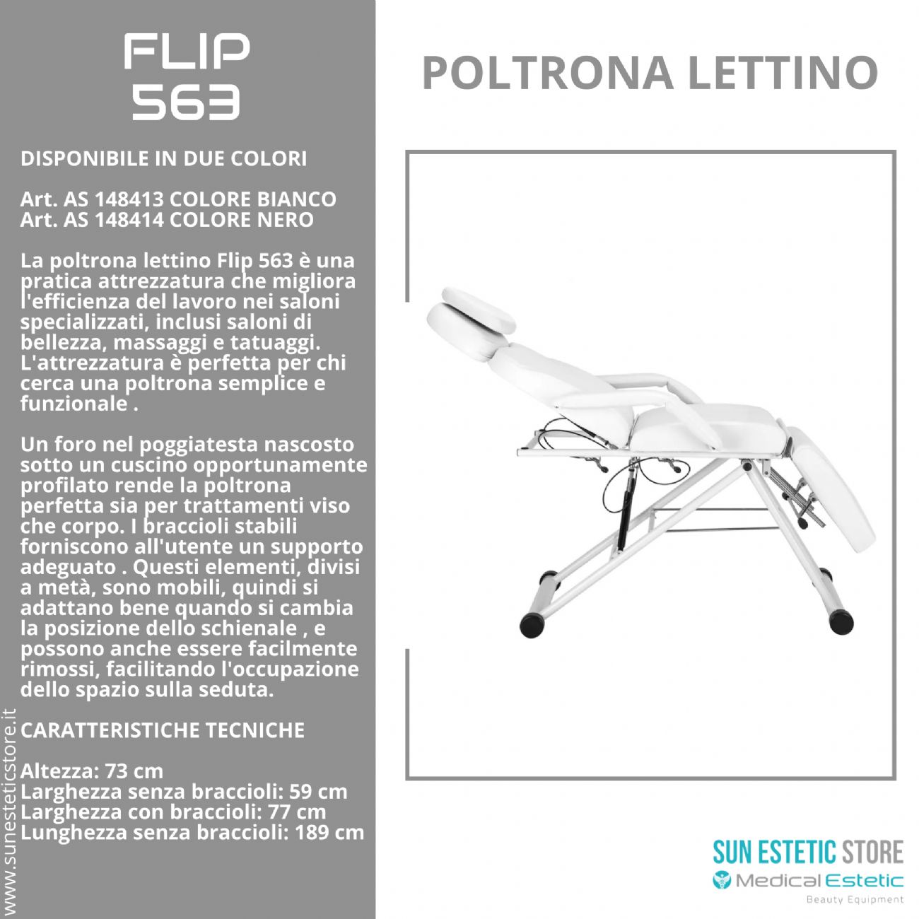 Flip 563 poltrona lettino manuale estetica tattoo