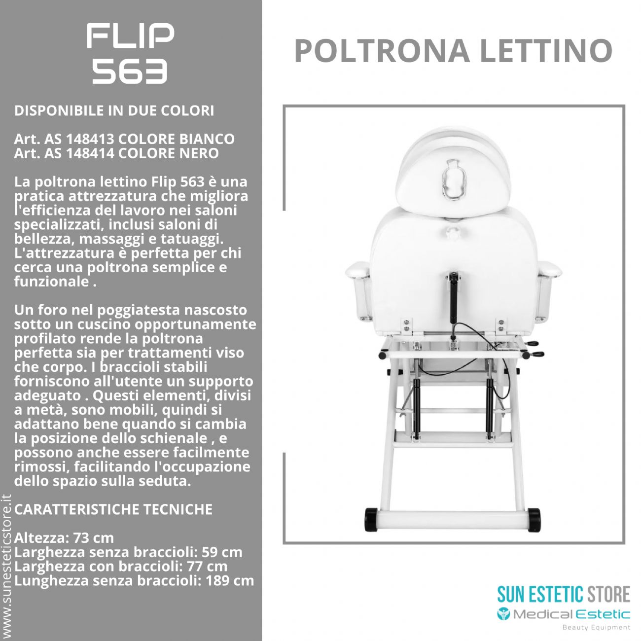 Flip 563 poltrona lettino manuale estetica tattoo