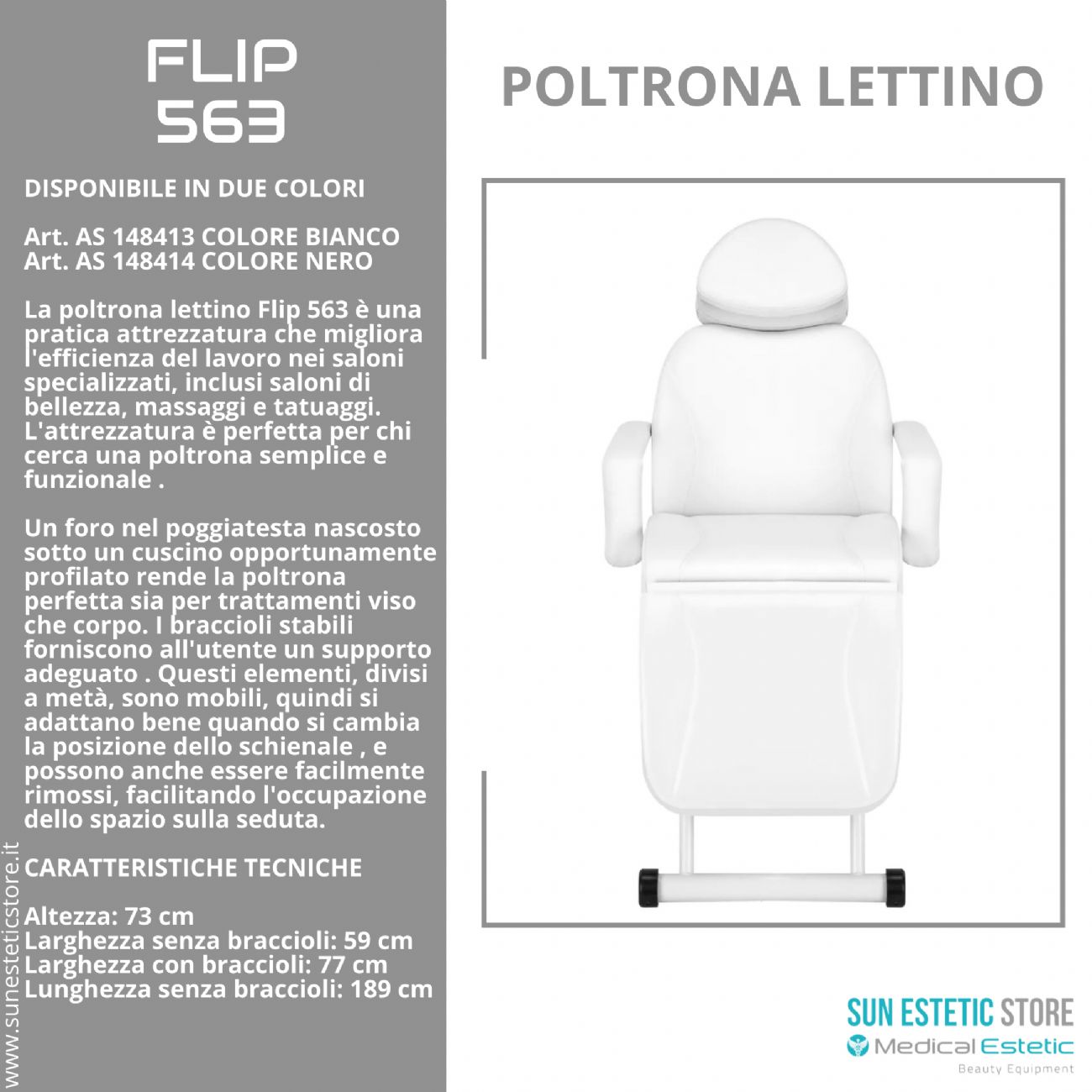 Flip 563 poltrona lettino manuale estetica tattoo