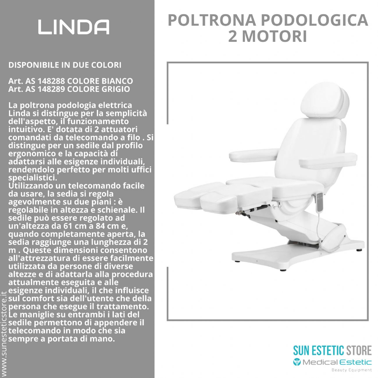 Linda poltrona podologica elettrica 2 motori estetica