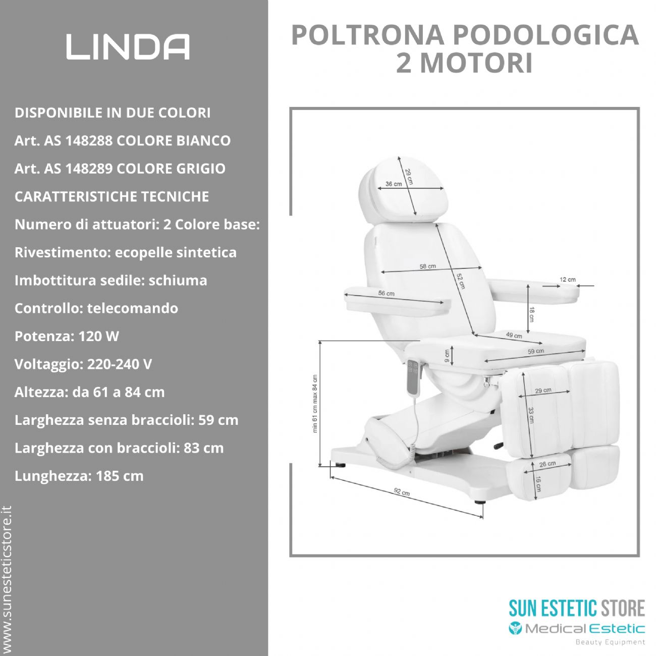 Linda poltrona podologica elettrica 2 motori estetica