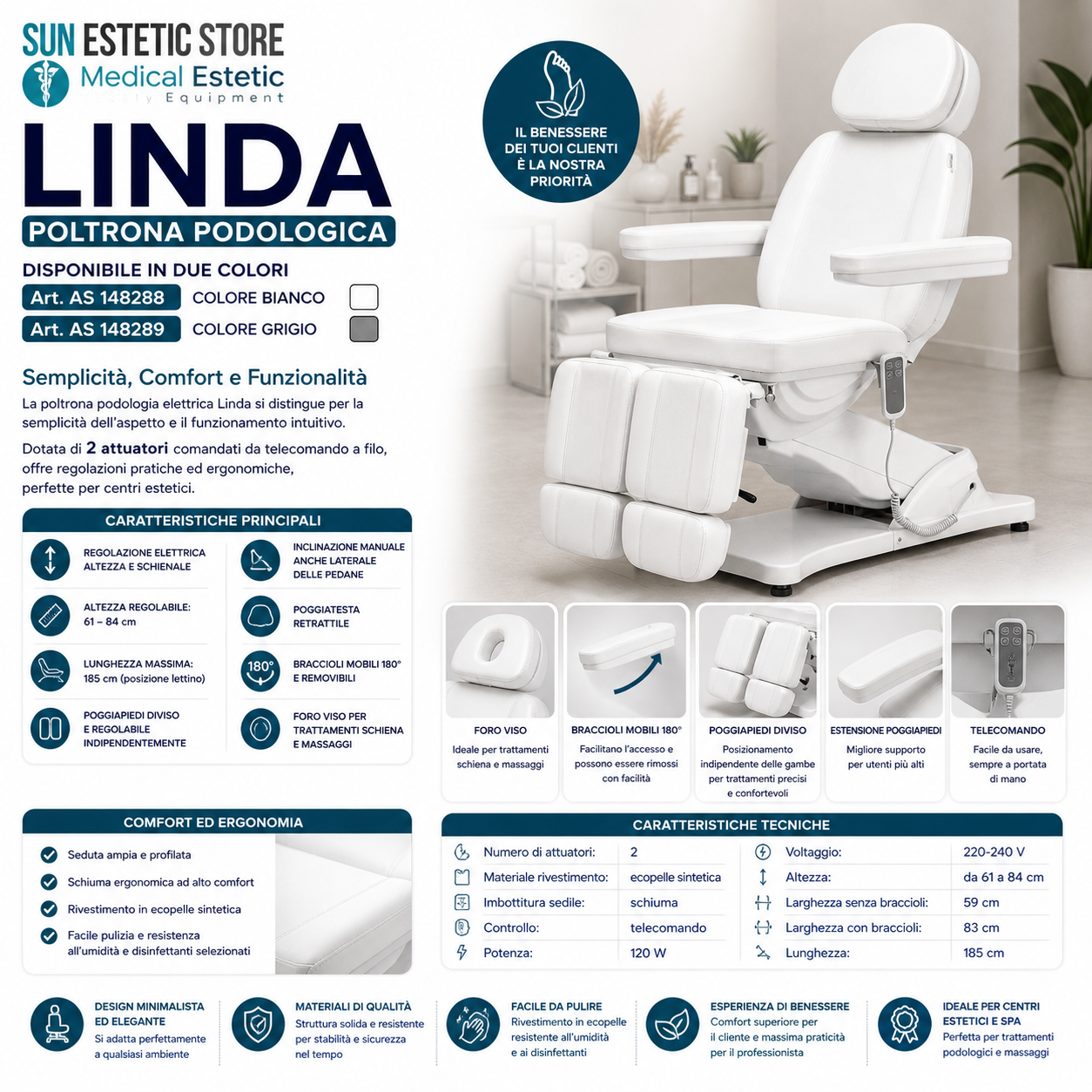 Linda poltrona podologica elettrica 2 motori estetica