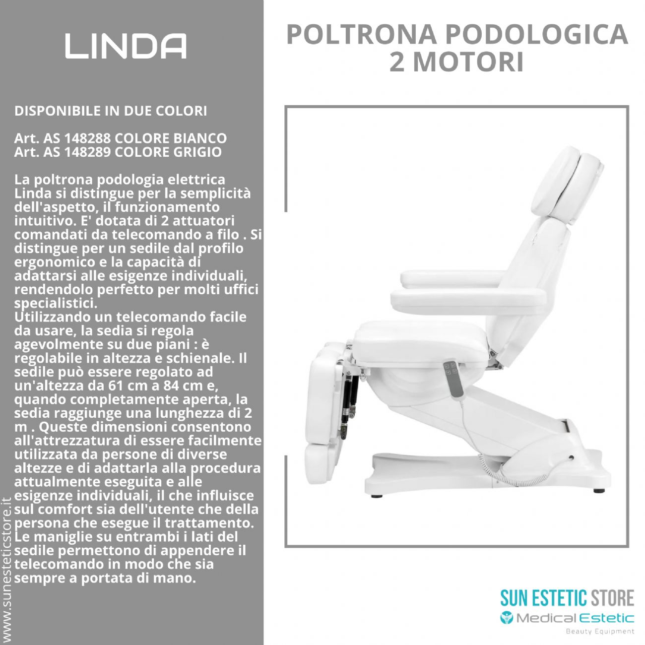 Linda poltrona podologica elettrica 2 motori estetica