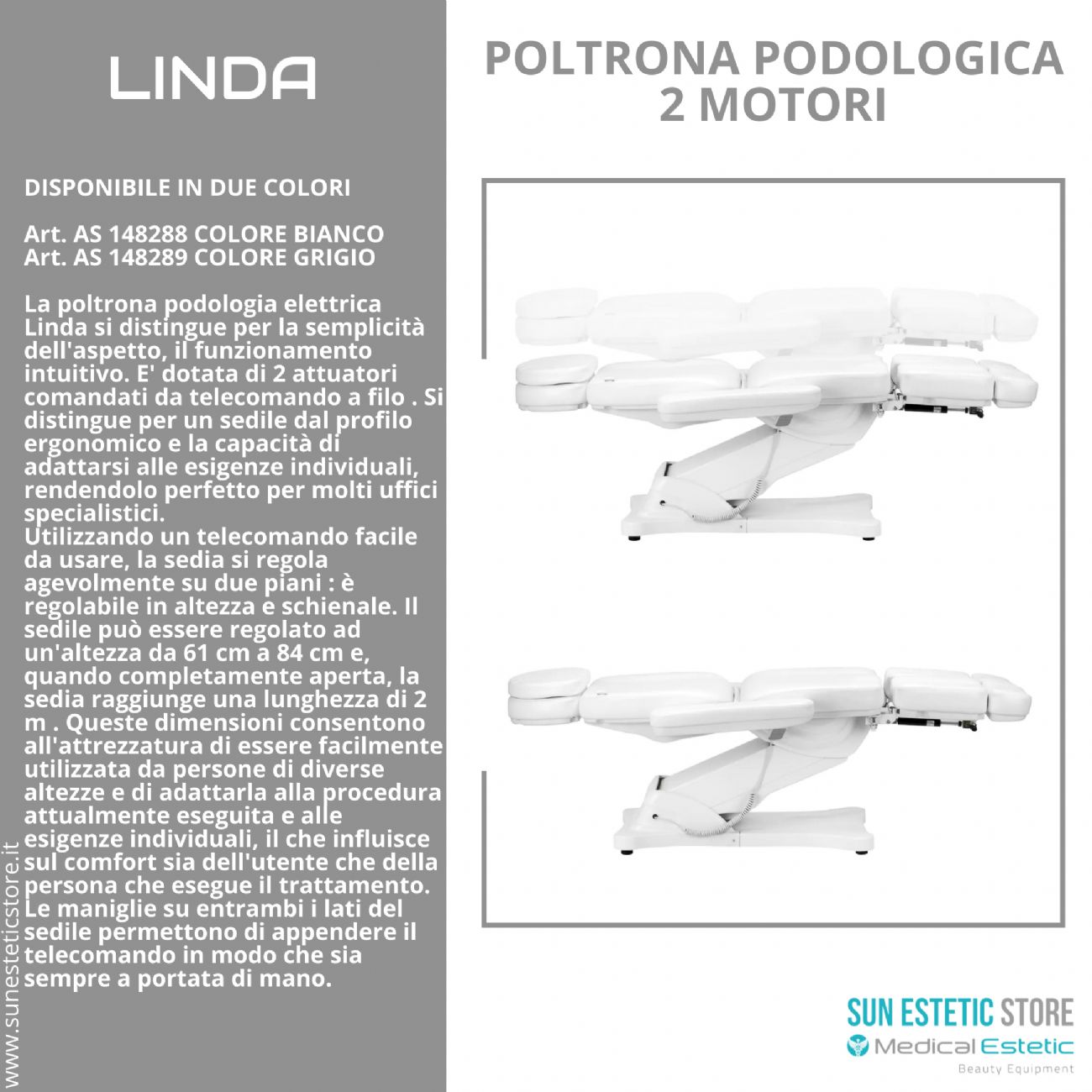 Linda poltrona podologica elettrica 2 motori estetica