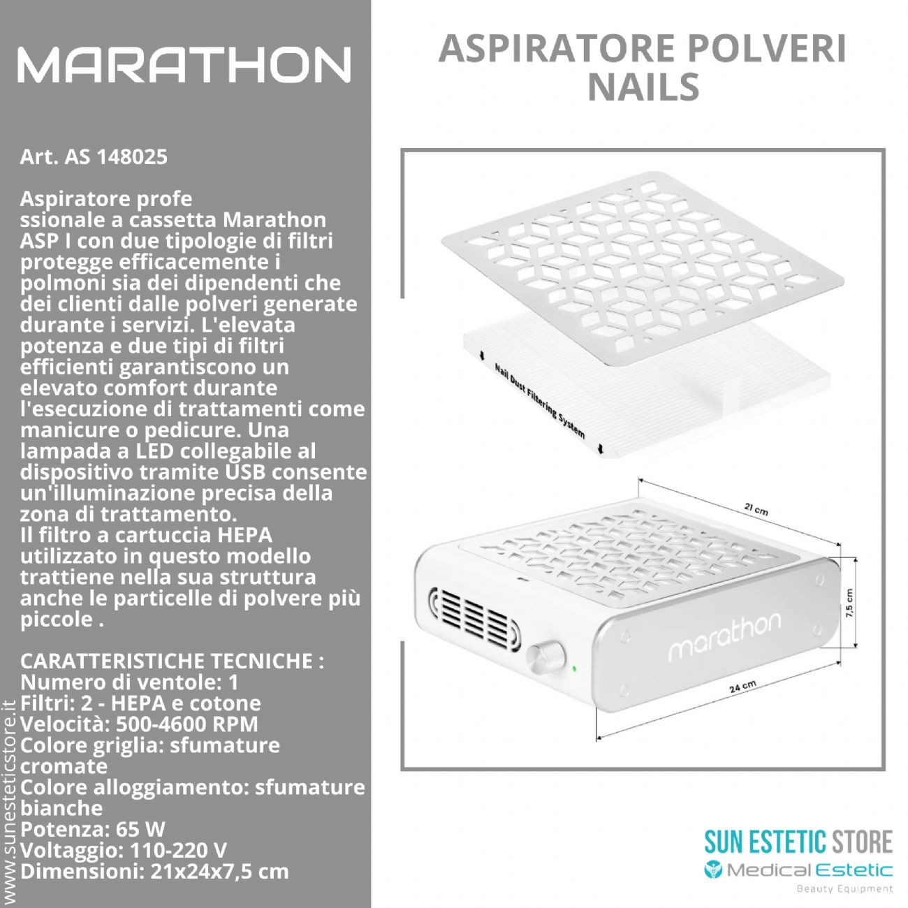 Marathon aspiratore professionale polveri manicure nails