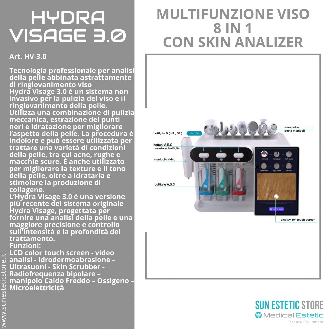 Hydra Visage 3.0 multifunzione viso 8 in 1 con analisi della pelle