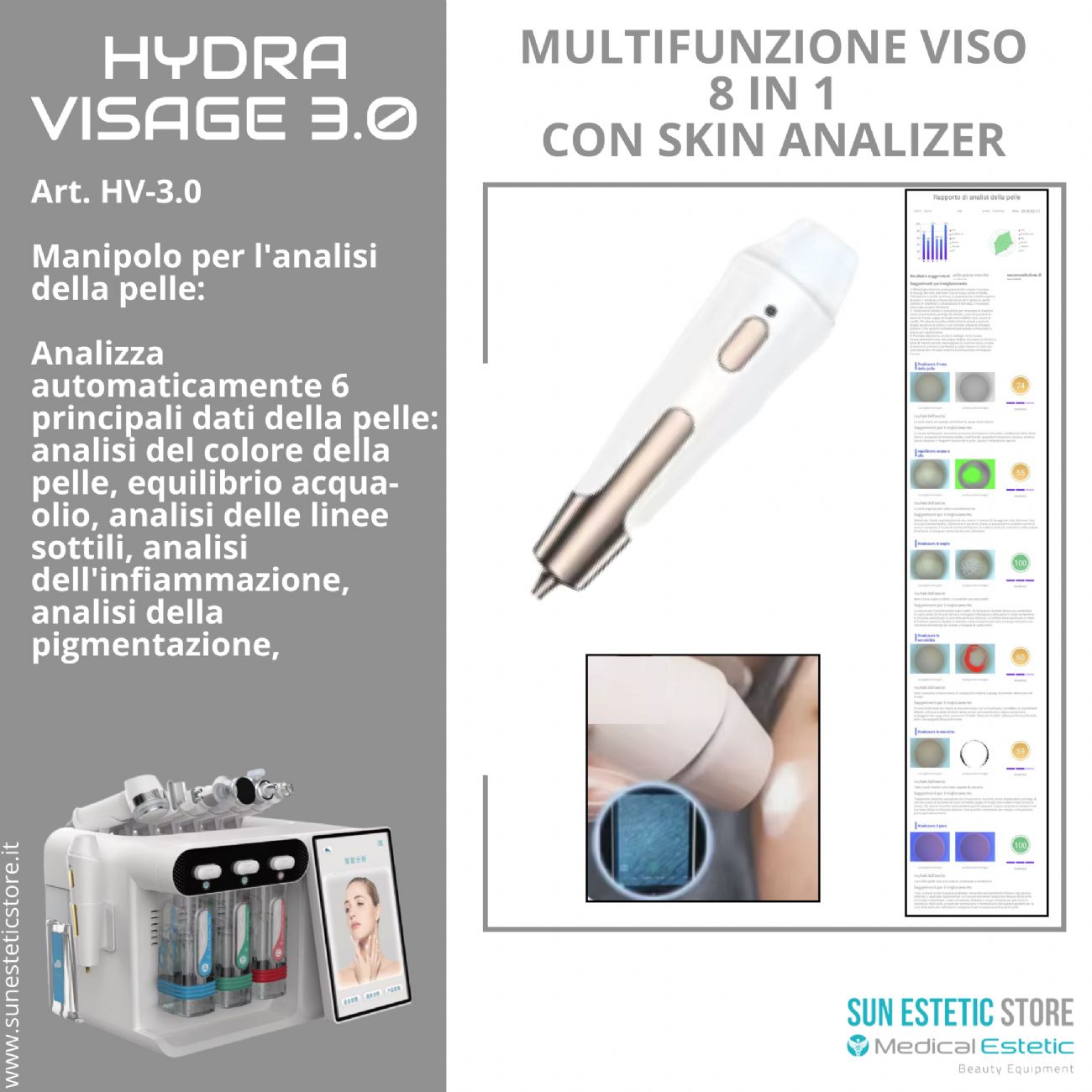 Hydra Visage 3.0 multifunzione viso 8 in 1 con analisi della pelle