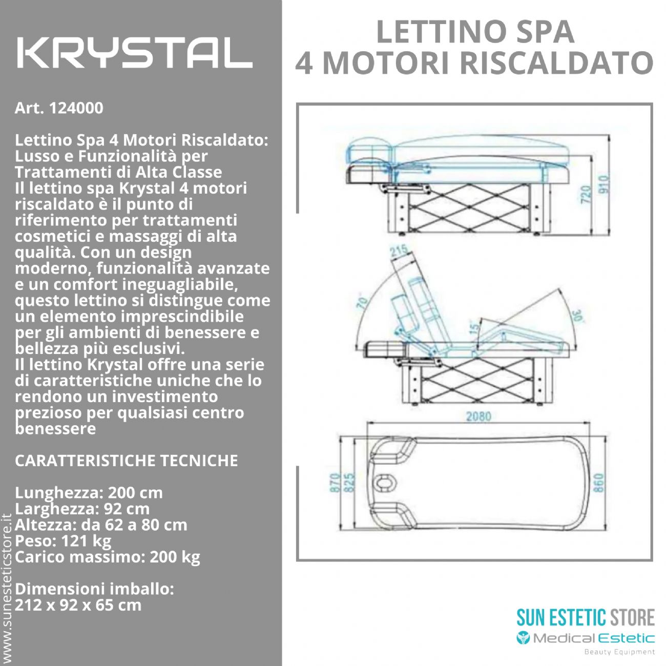 Krystal lettino spa elettrico 4 motori riscaldato