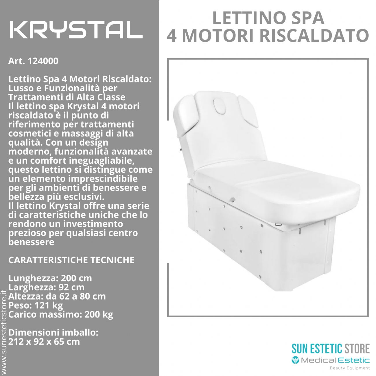 Krystal lettino spa elettrico 4 motori riscaldato