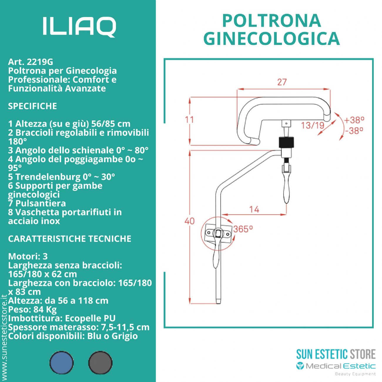 Iliaq poltrona ginecologica elettrica 3 motori