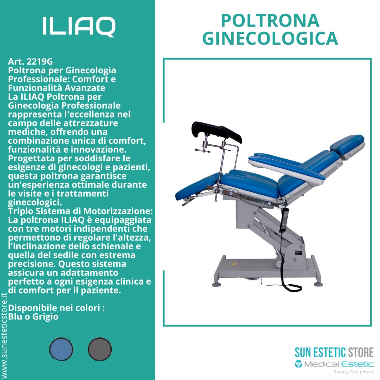 Iliaq poltrona ginecologica elettrica 3 motori