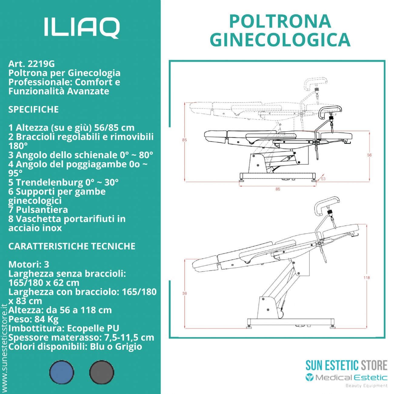 Iliaq poltrona ginecologica elettrica 3 motori