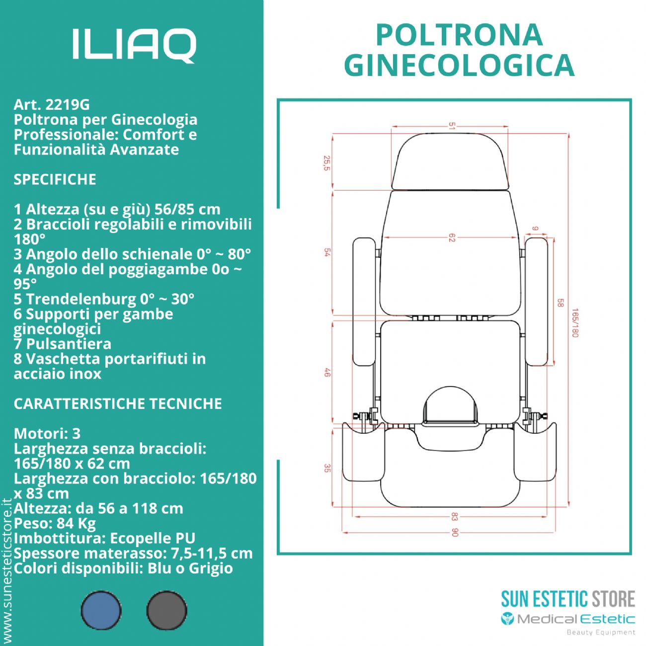 Iliaq poltrona ginecologica elettrica 3 motori