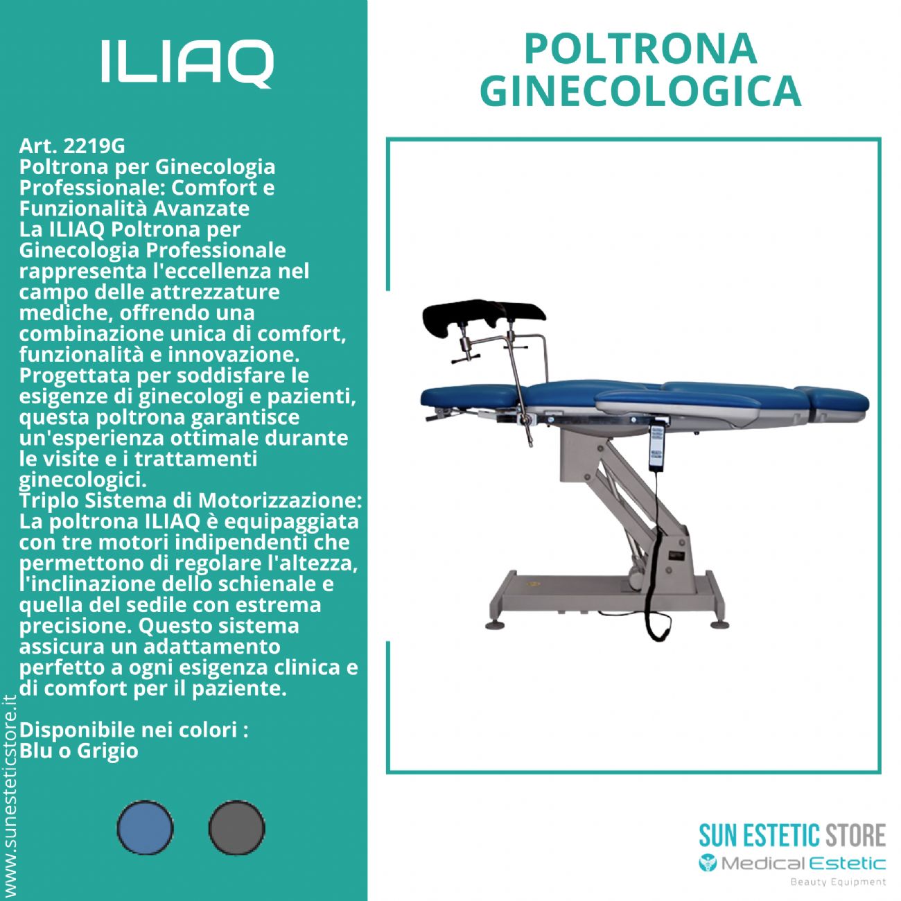 Iliaq poltrona ginecologica elettrica 3 motori