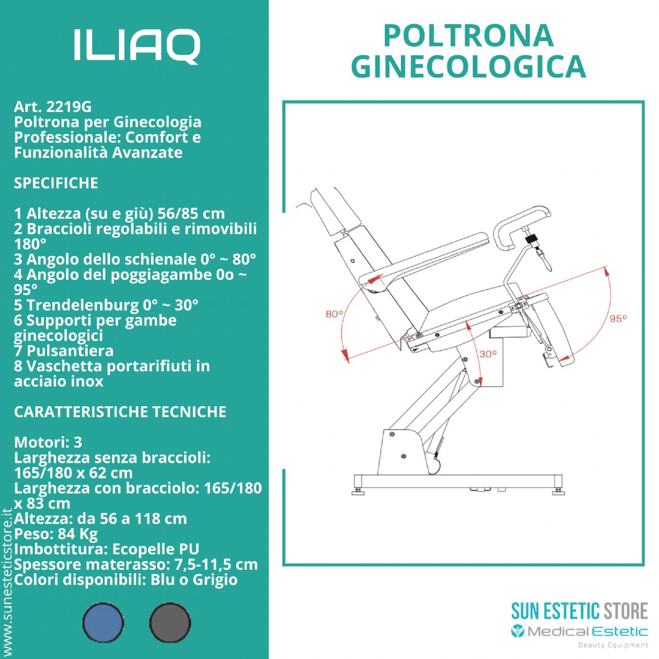 Iliaq poltrona ginecologica elettrica 3 motori