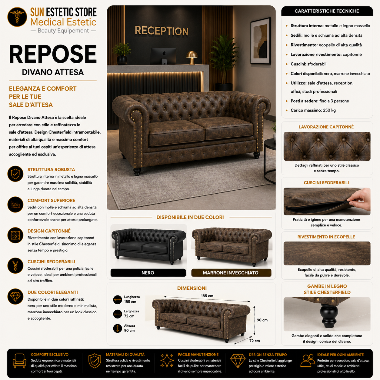 Repose divano in pelle reception arredamenti ingresso parrucchiere estetica
