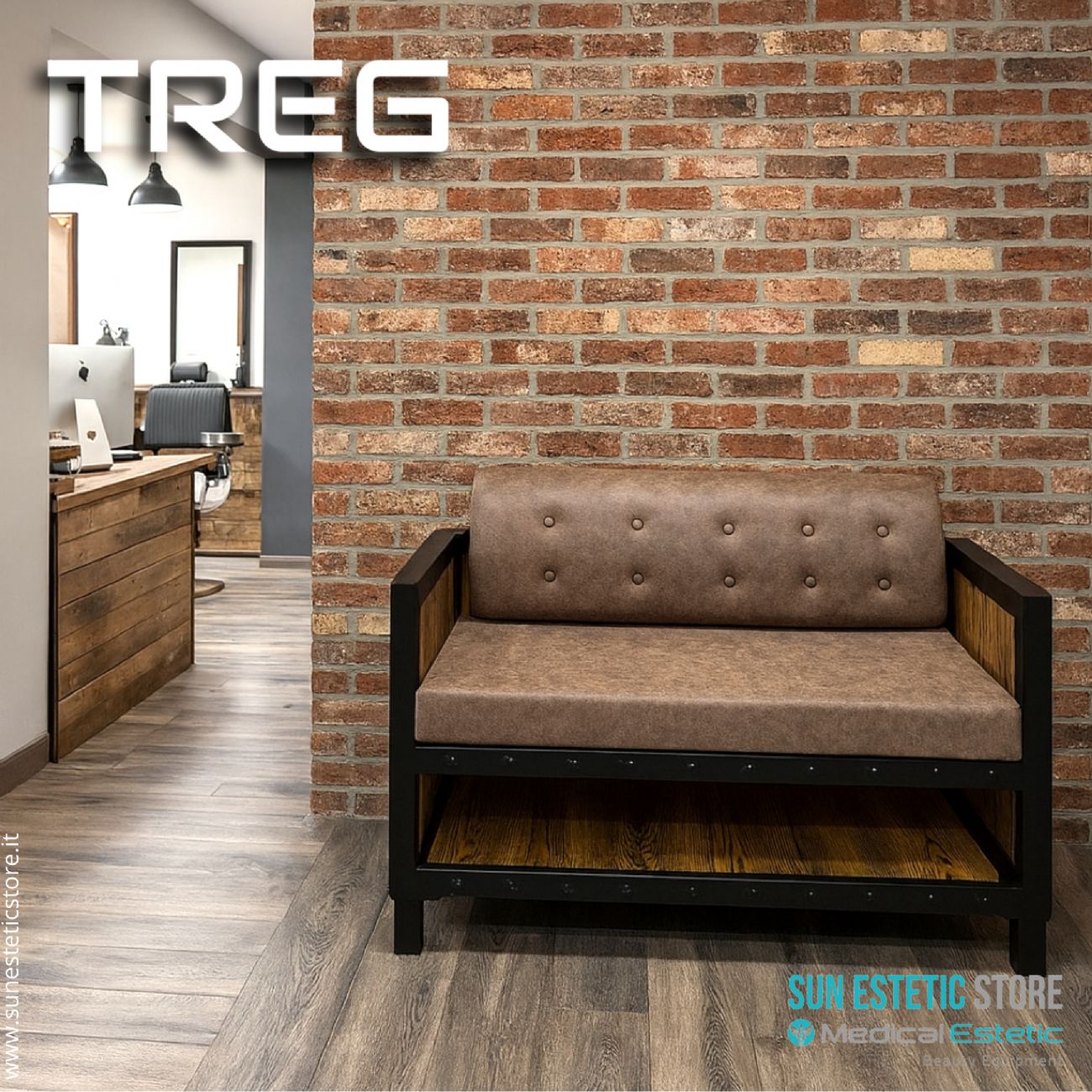 Treg divano in pelle reception arredamenti ingresso parrucchiere barber