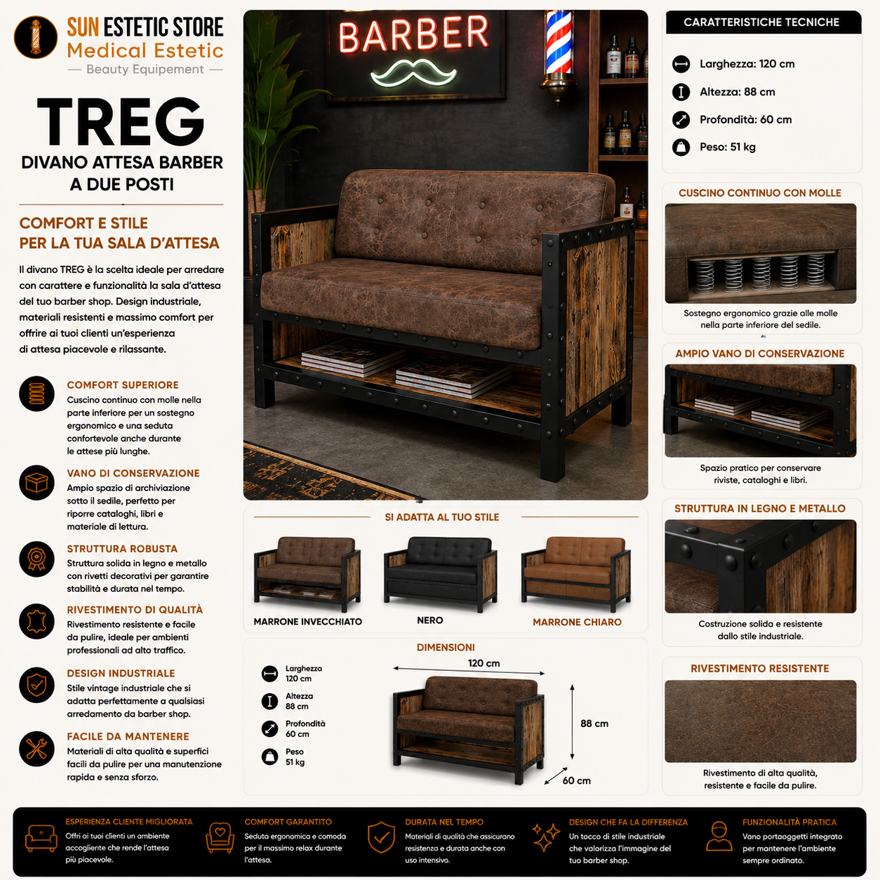 Treg divano in pelle reception arredamenti ingresso parrucchiere barber