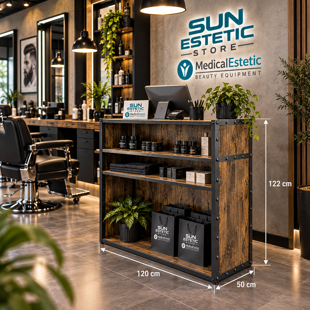 Valk banco cassa reception parrucchiere barber shop in lego e metallo