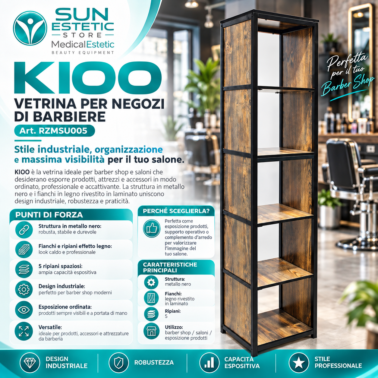 Kioo vetrina scafale per negozio parrucchiere maschile barbiere barber shop