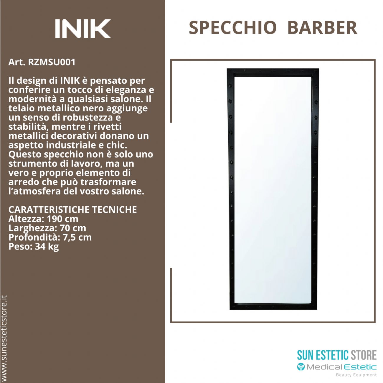 Inik specchiera per negozio parrucchiere maschile barbiere barber shop