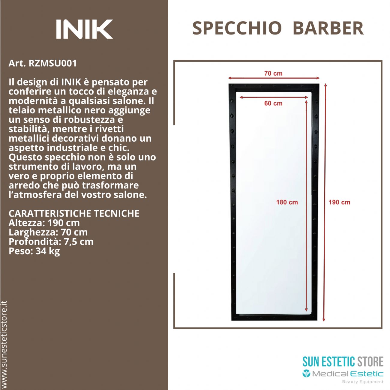 Inik specchiera per negozio parrucchiere maschile barbiere barber shop