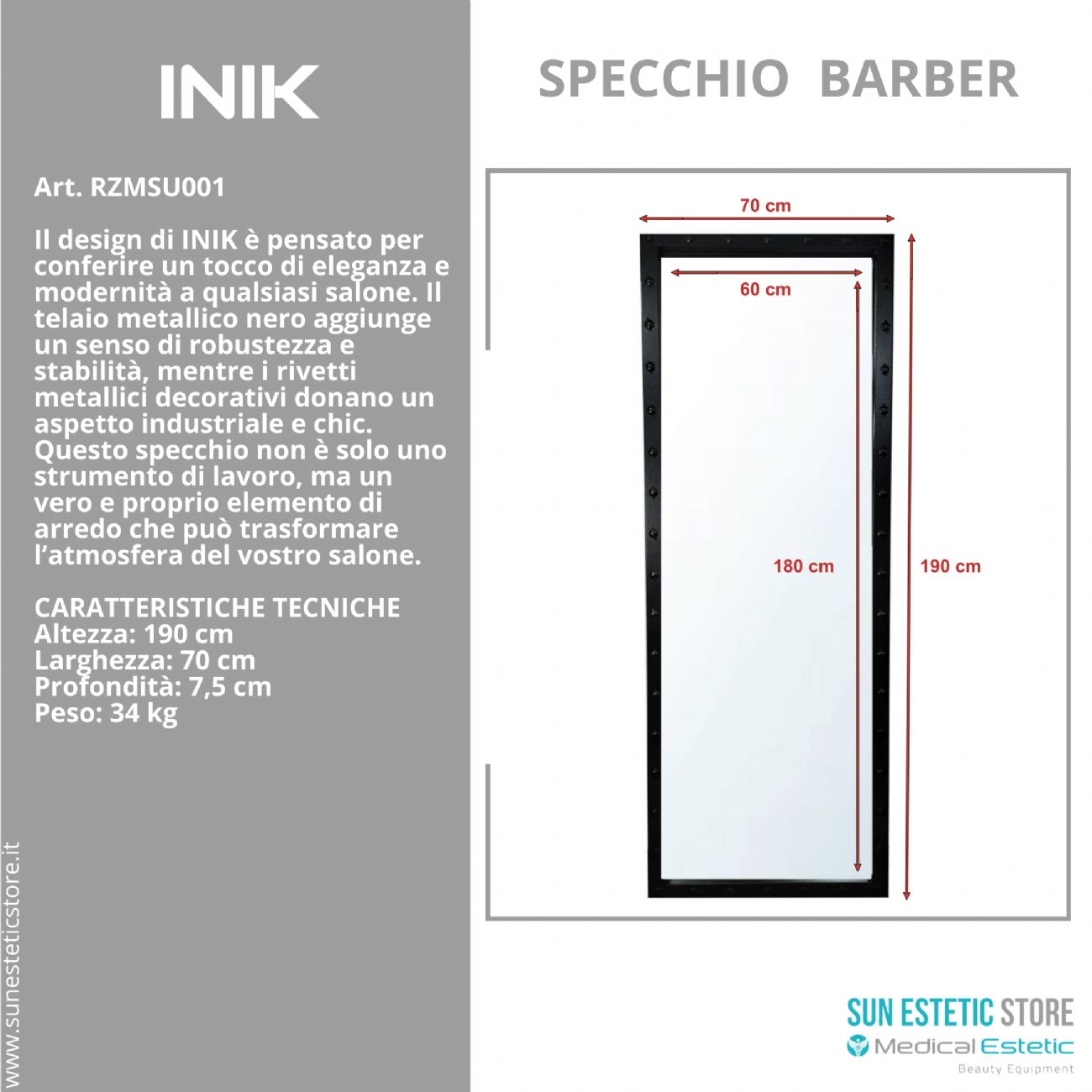 Inik specchiera per negozio parrucchiere maschile barbiere barber shop