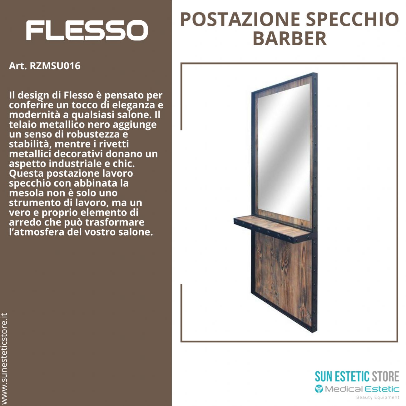 Flesso postazione lavoro specchio con mensola barber shop