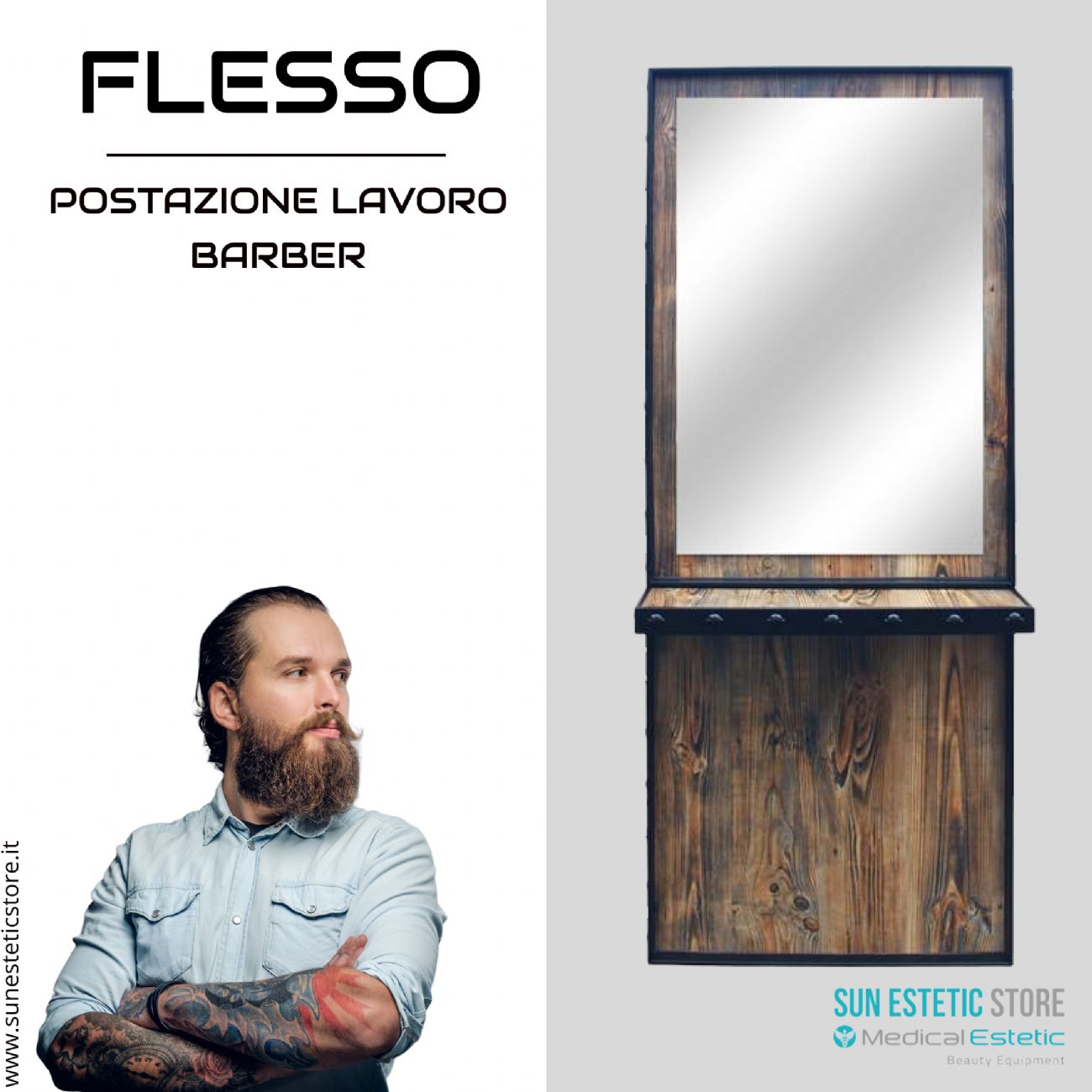 Flesso postazione lavoro specchio con mensola barber shop