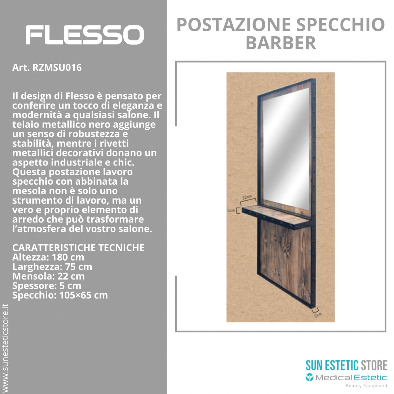 Flesso postazione lavoro specchio con mensola barber shop