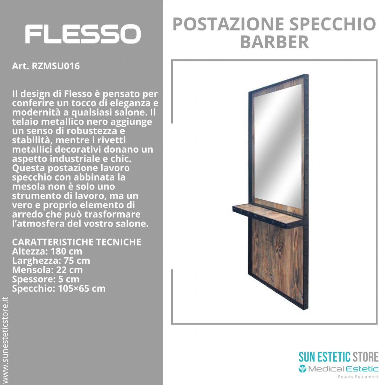 Flesso postazione lavoro specchio con mensola barber shop