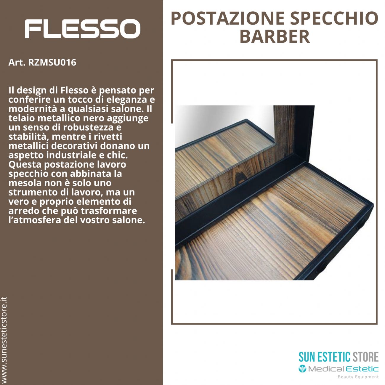 Flesso postazione lavoro specchio con mensola barber shop