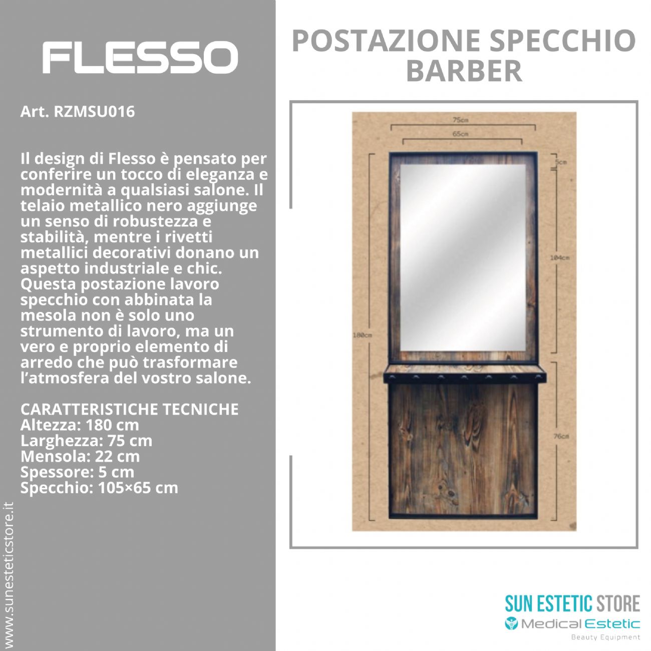 Flesso postazione lavoro specchio con mensola barber shop