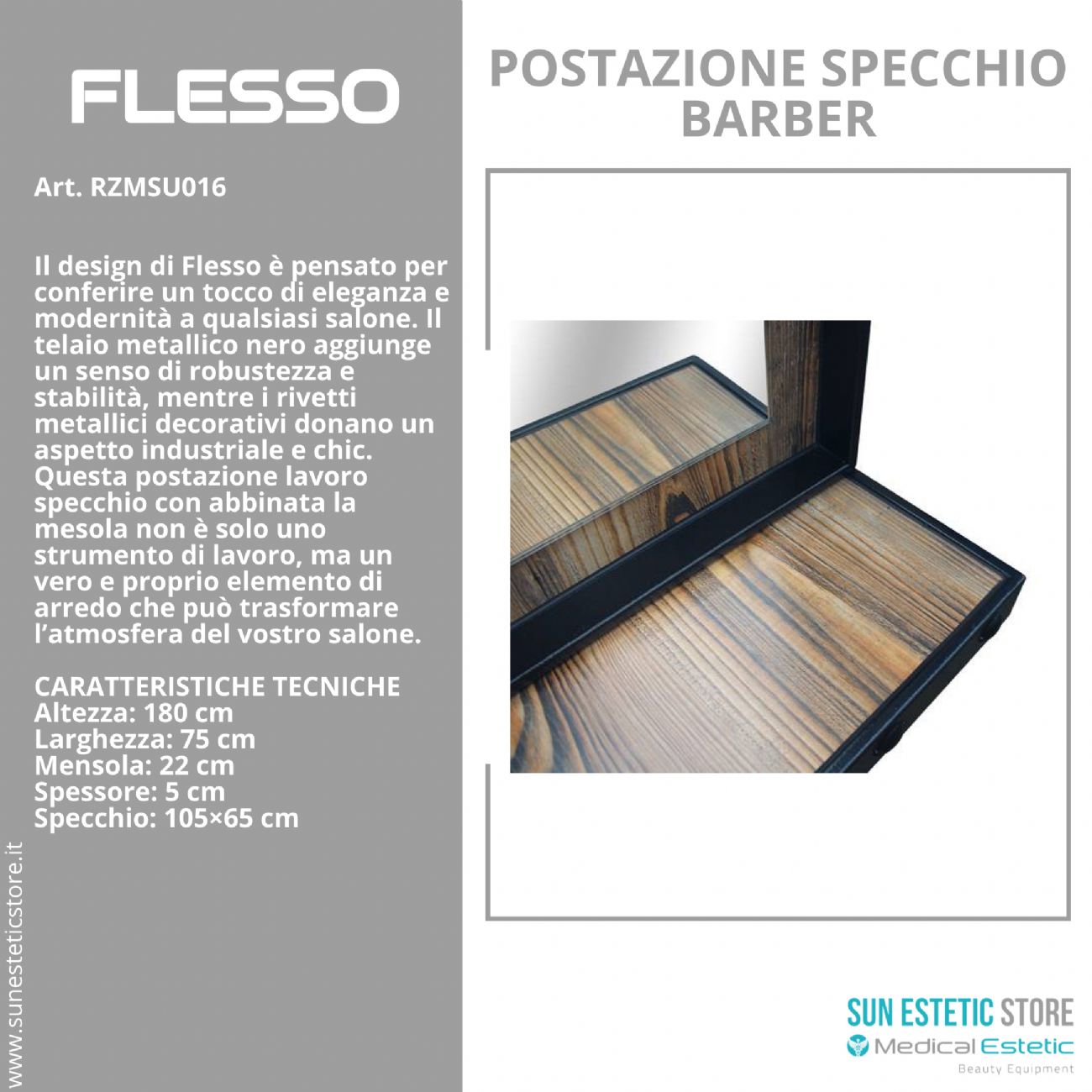 Flesso postazione lavoro specchio con mensola barber shop