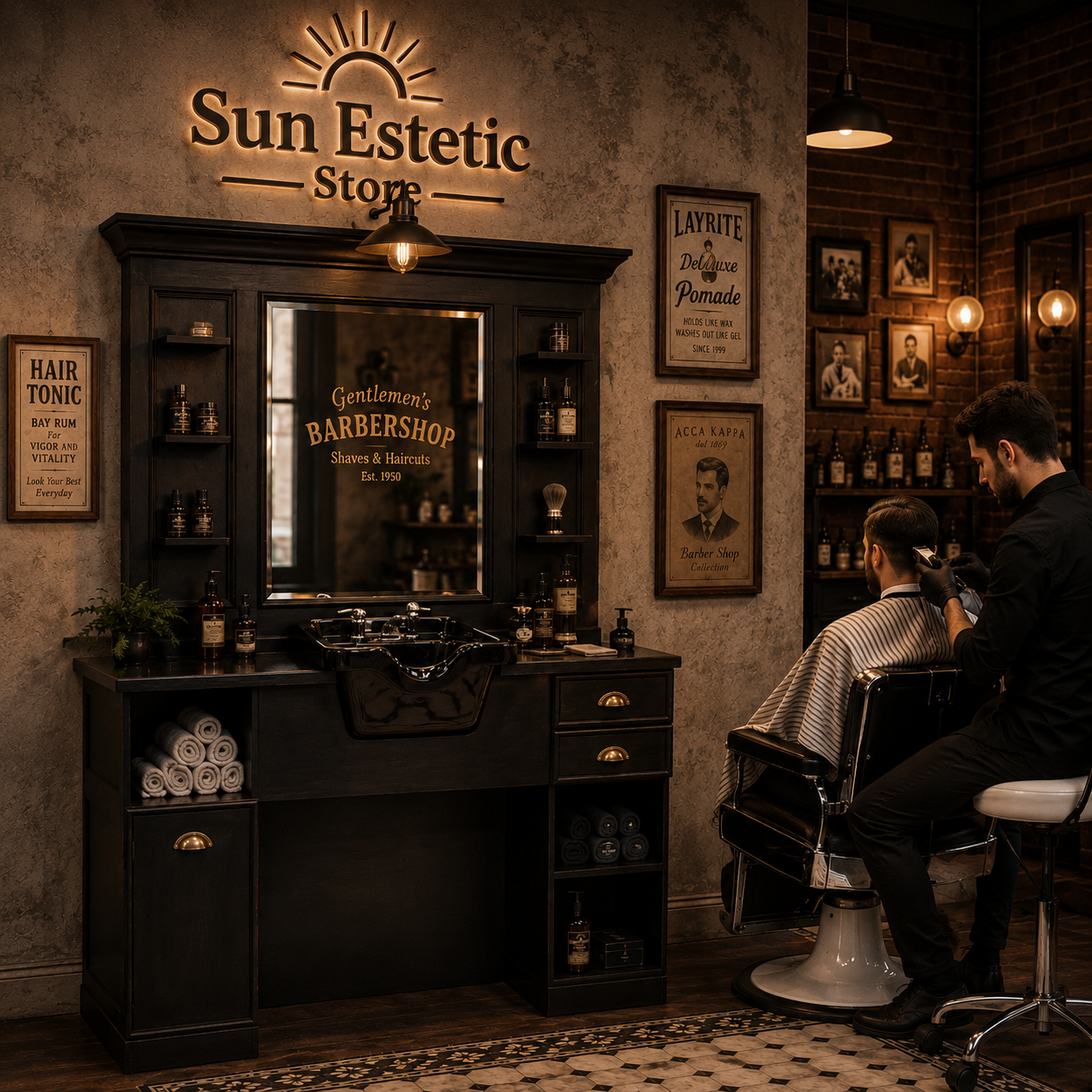 Bansa postazione lavoro specchio con lavello per parrucchiere  barber shop
