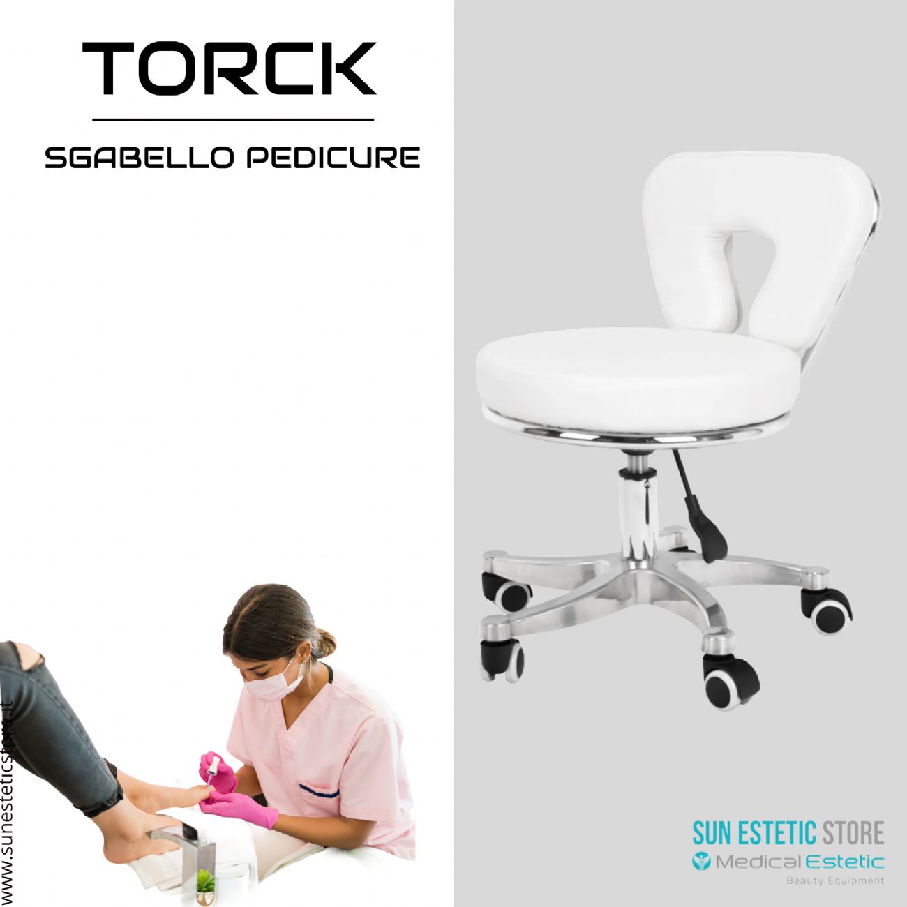 Torck sgabello pedicure ergonomico regolabile con schienale estetica Spa