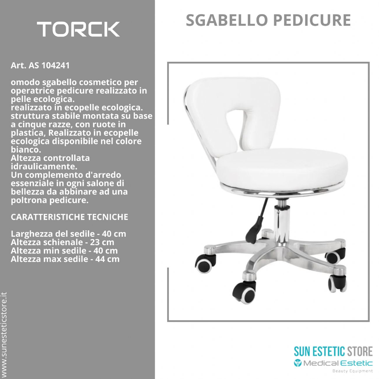 Torck sgabello pedicure ergonomico regolabile con schienale estetica Spa