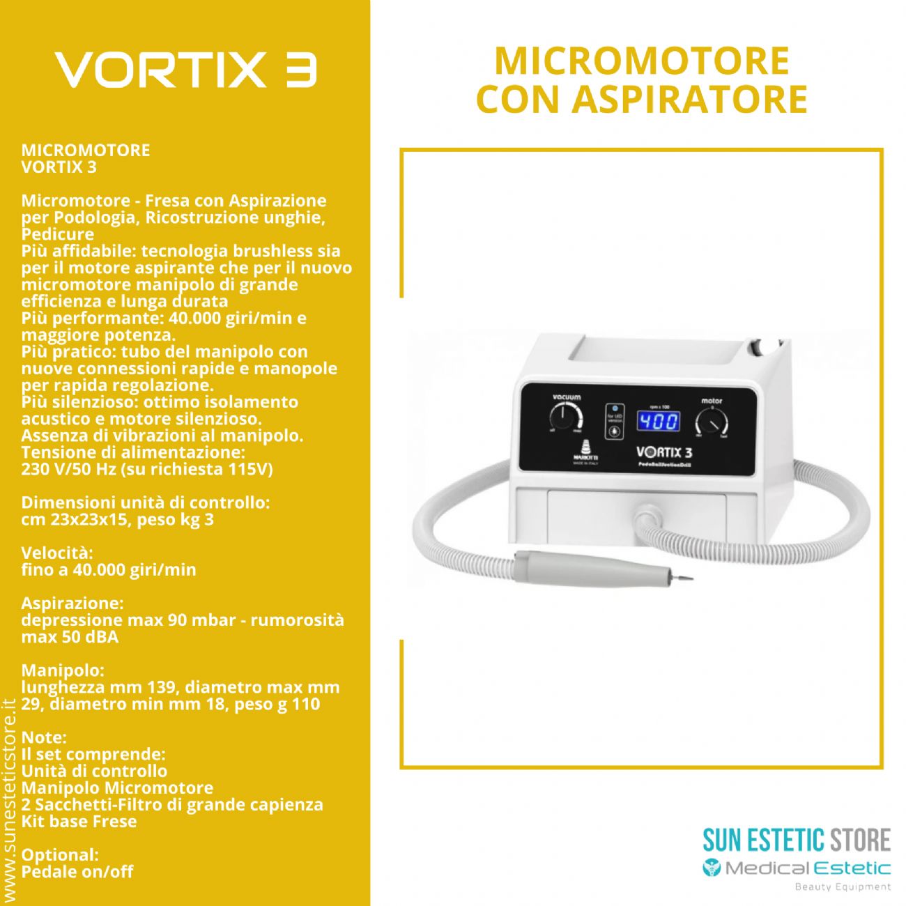 Vortix micromotore fresa podologica con aspirazione onicotecnica nails