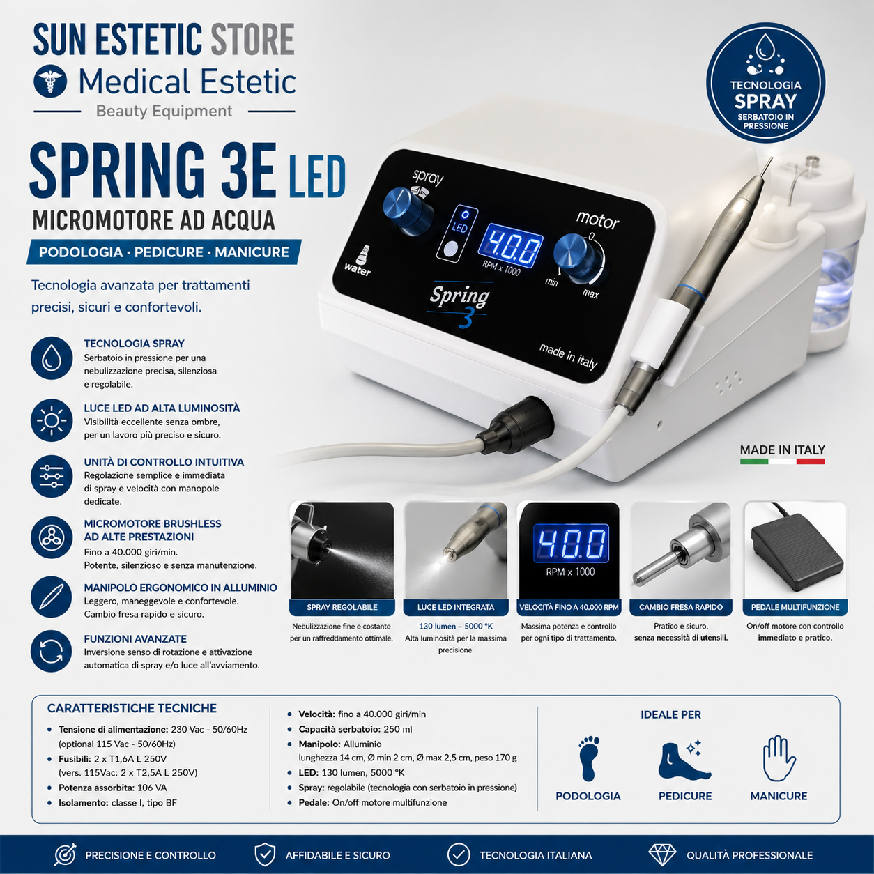 Sprig 3E Led Micromotore ad acqua per podologia pedicure manicure