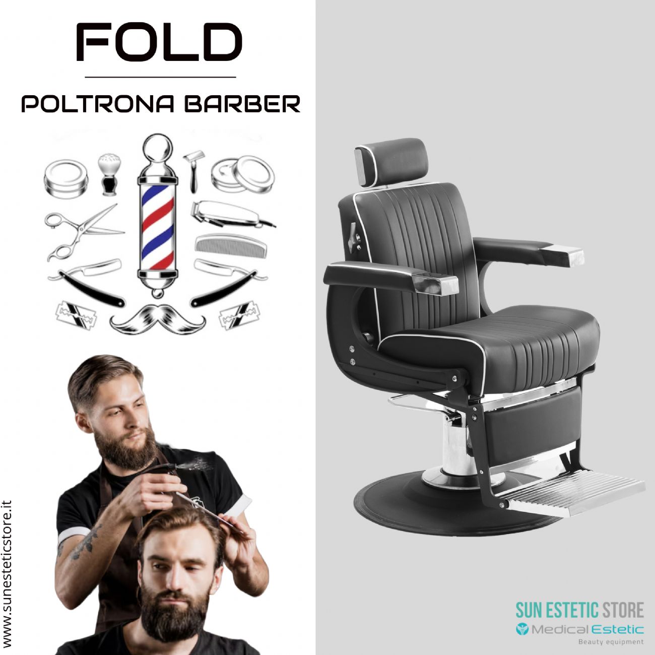 FOLD POLTRONA MASCHILE BARBIERE ARREDAMENTI PARRUCCHIERE BARBER SHOP