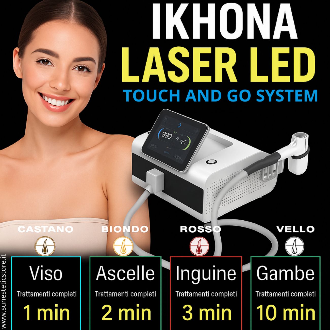 iKhona Laser LED VLC 808 nm Touch and Go system per epilazione progressiva