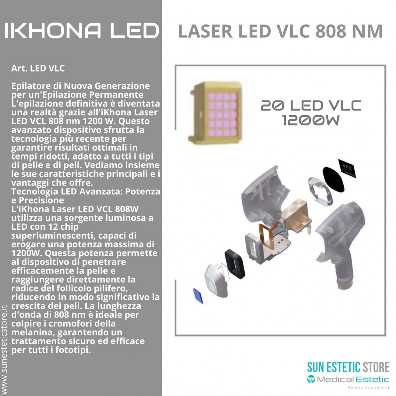 iKhona Laser LED VLC 808 nm 1200W epilazione progressiva