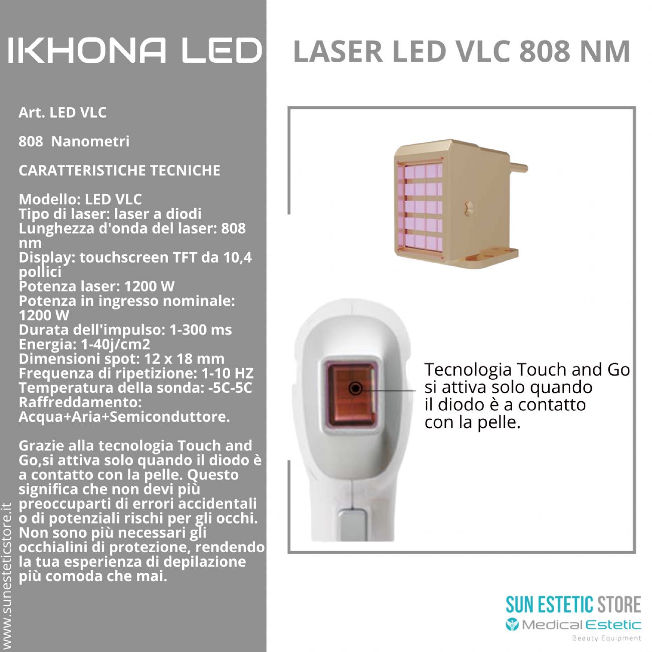 iKhona Laser LED VLC 808 nm 1200W epilazione progressiva