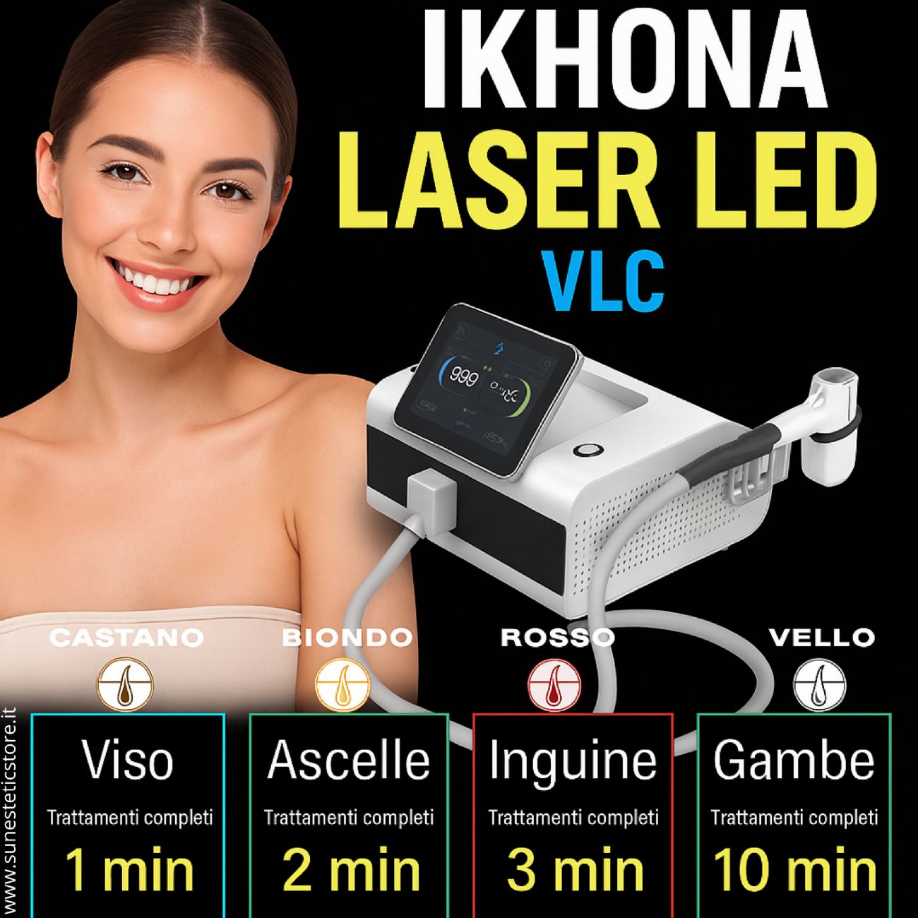 iKhona Laser LED VLC 808 nm 1200W epilazione progressiva