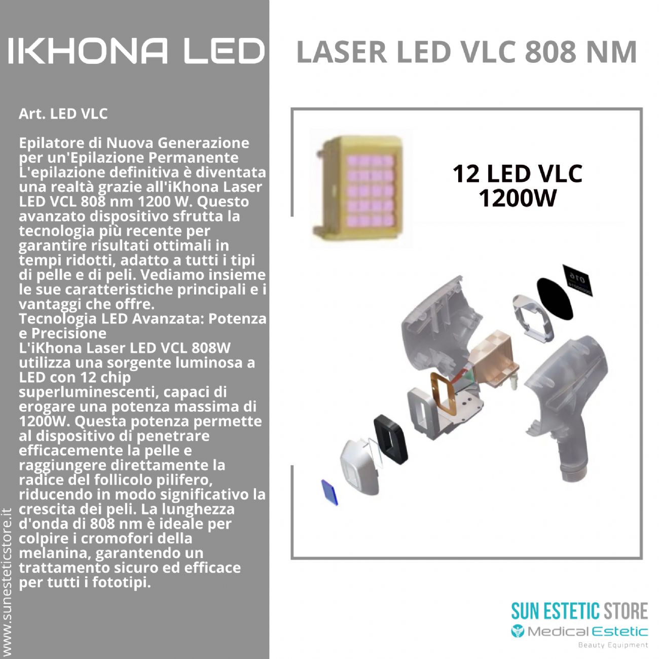 iKhona Laser LED VLC 808 nm 1200W epilazione progressiva