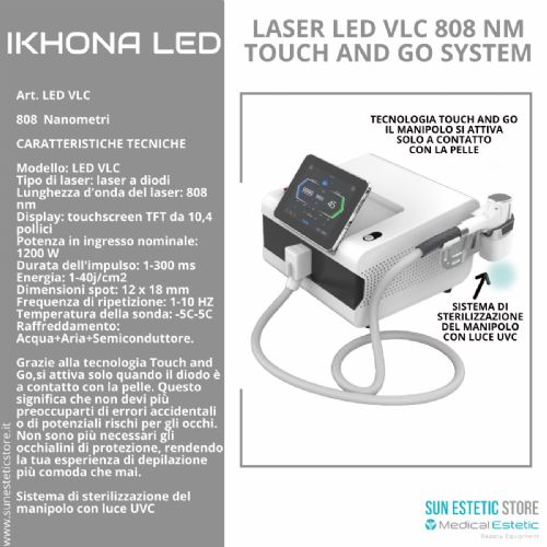 iKhona Laser LED VLC 808 nm Touch and Go system per epilazione progressiva